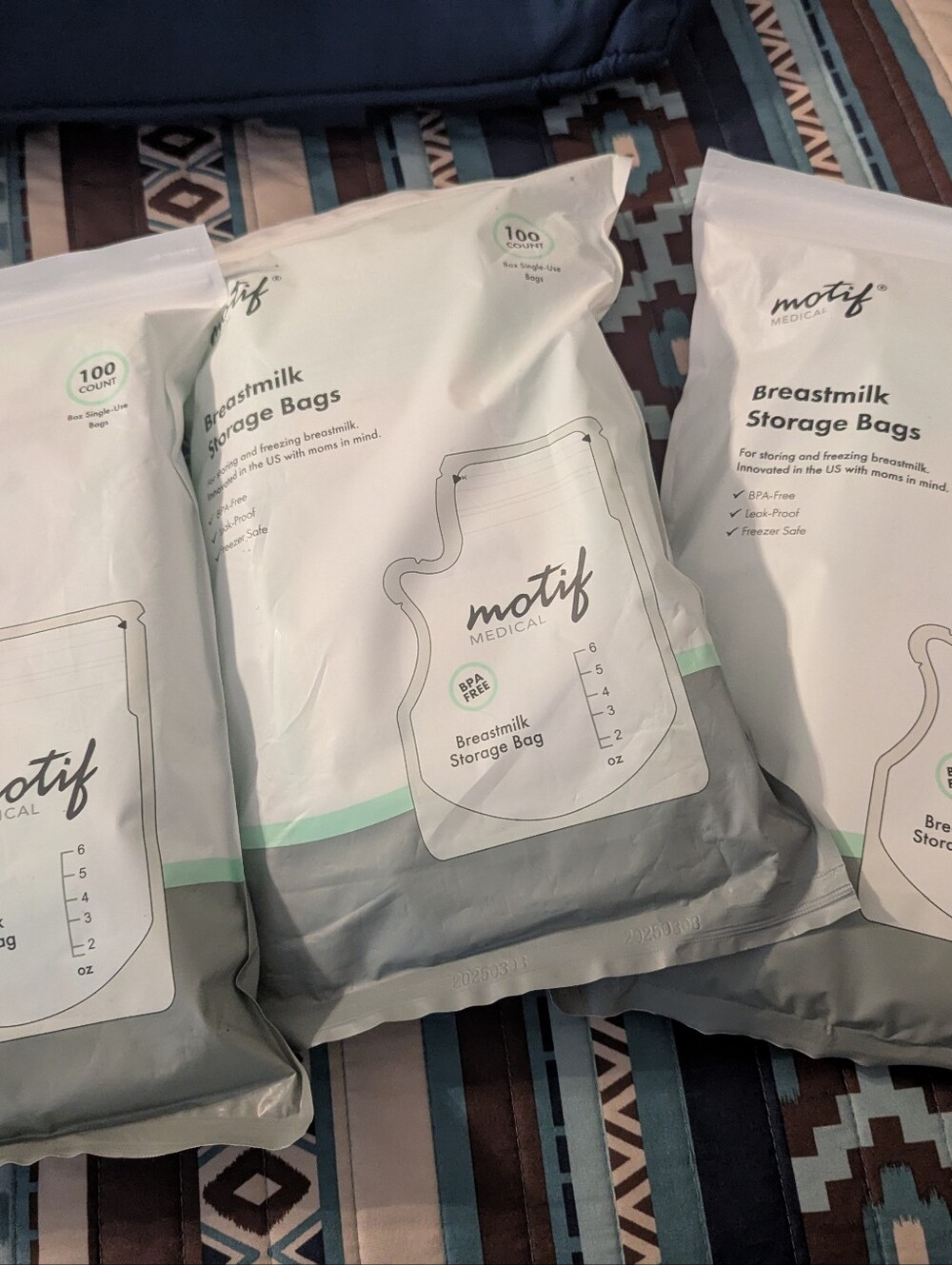 Motif Medical White Breastmilk Storage Bags - 3 Bags - Pack of 100 Each Unopened